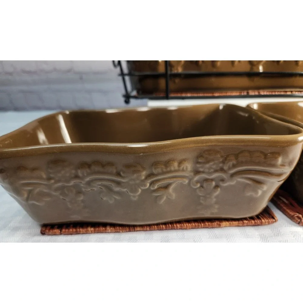 Temptations 7 Piece Floral Lace Casserole Serving Dishe Set w/ Wire Carry Rack